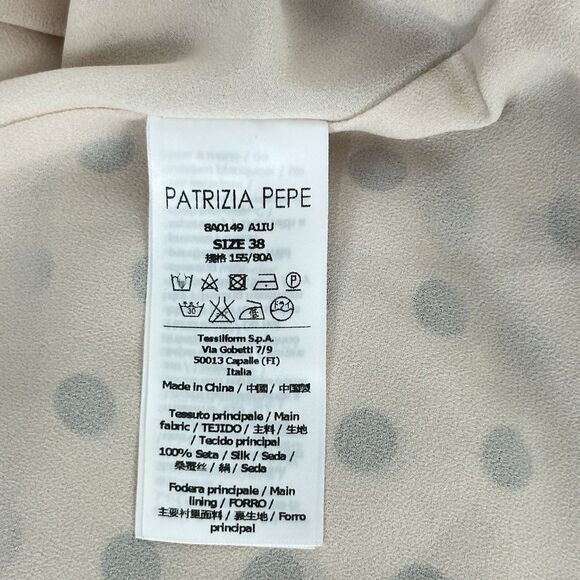 Patrizia Pepe 100%Silk Polka Dot Black Cream Dress Size 38 Cold Shoulder Lined - Picture 14 of 14